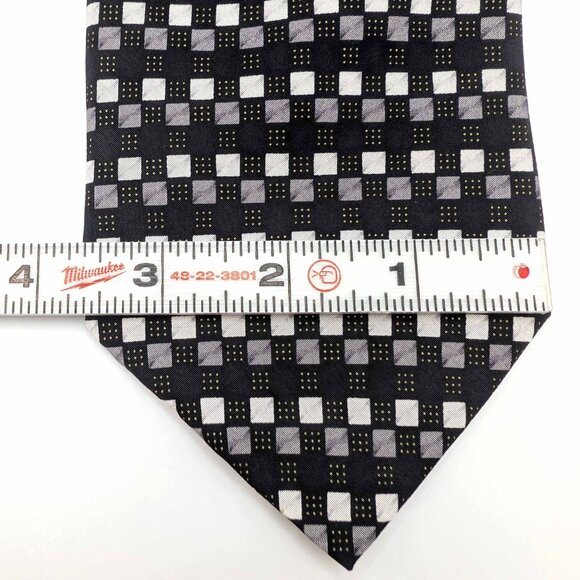 Kilburne and Finch Fine Clothiers Mens Silk Tie Black Gray Checks Wedding Office - Picture 10 of 10